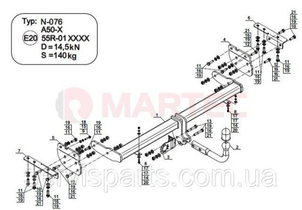 Польський фаркоп на Nissan Pathfinder R52 2012-2021 (також USA) без підрізання бампера